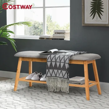 39.5"L 1-Tier Natural Bamboo Material Upholstered Shoe Rack Bench Seat Ample Storage Space Thick Sponge Seat Living Room Chair
39.5"L 1-Tier Natural Bamboo Material Upholstered Shoe Rack Bench Seat Ample Storage Space Thick Sponge Seat Living Room Chair