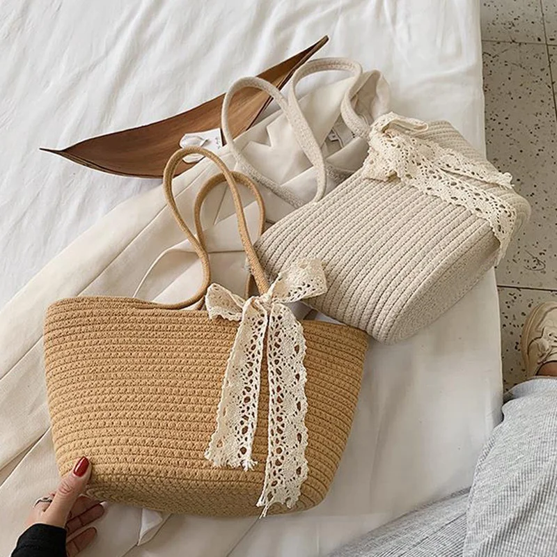 Фото Женская плетеная сумочка из ротанга соломенная сумка на плечо для отдыха и пляжа