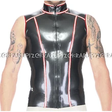 Pewter And White Red Sexy Latex Shirt With Zipper At Front Sleeveless Rubber Top Clothes Clothing YF-0188 
Pewter And White Red Sexy Latex Shirt With Zipper At Front Sleeveless Rubber Top Clothes Clothing YF-0188