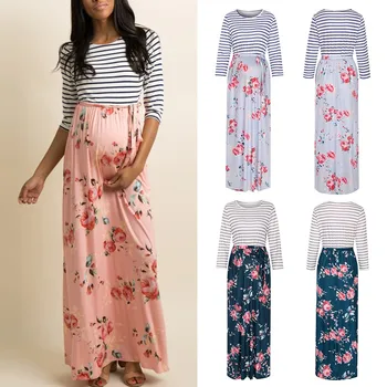 Fashion Women Maternity 3/4 Sleeve Striped Floral Print Vest Dress With Belt
Fashion Women Maternity 3/4 Sleeve Striped Floral Print Vest Dress With Belt