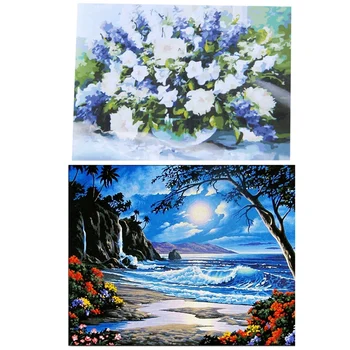2 Set Unframed Acrylic Paint By Number Kit Diy Oil Painting Canvas 16 x 20 Inch - Lavender Flowers & Blue Ocean 
2 Set Unframed Acrylic Paint By Number Kit Diy Oil Painting Canvas 16 x 20 Inch - Lavender Flowers & Blue Ocean