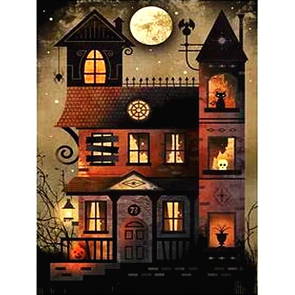 

Halloween Landscape Printed Canvas 11CT Cross-Stitch Set Embroidery Handiwork Painting Hobby Handmade Different Needle Festivals