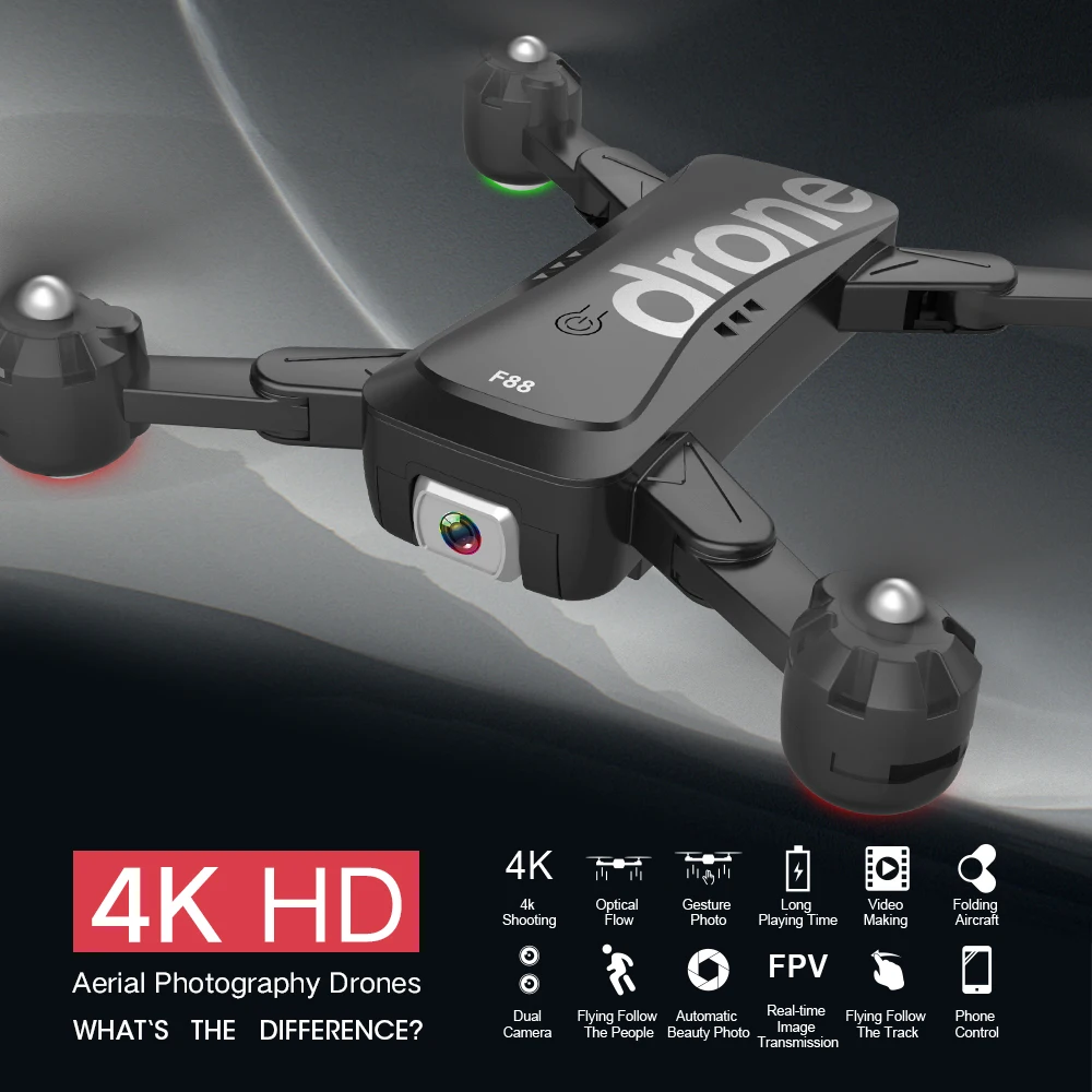 Folding F88 Drone RC Quadcopter Foldable Portable WiFi Drones With 4K HD Wide-Angle Live Video Camera Altitude Hold Mode Drone
Folding F88 Drone RC Quadcopter Foldable Portable WiFi Drones With 4K HD Wide-Angle Live Video Camera Altitude Hold Mode Drone