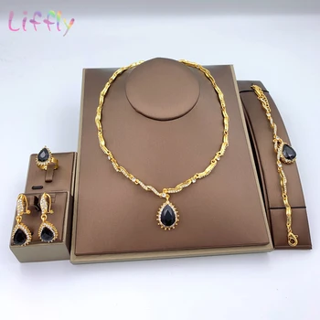 Turkish Charm Woman Jewelry Sets Big Necklace Bracelet Earrings Ring Fashion Party Black Crystal Jewelry Accessories 
Turkish Charm Woman Jewelry Sets Big Necklace Bracelet Earrings Ring Fashion Party Black Crystal Jewelry Accessories