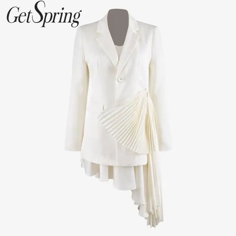 GetSpring Women Blazer Long Sleeve Single Breasted White Long Blazer Pleated Spliced Irregular Women Coat Elegant Woman Jacket
GetSpring Women Blazer Long Sleeve Single Breasted White Long Blazer Pleated Spliced Irregular Women Coat Elegant Woman Jacket