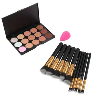 

Professional 15 Color Concealer Palette Facial Face Cream Makeup Base Palettes+10pcs Brushes+Puff Cosmetic Makeup Set