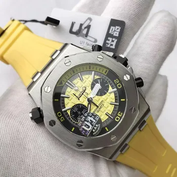 

U1 Yellow color Royal Watch men Oak sterile dial Stainless steel case quartz with chronograph function wristwatches AAA+