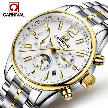 Carnival Luxury Men Watch Automatic Mechanical Waterproof Wristwatch Relogio Masculino Stainless Steel Band Moon Phase Watches
Carnival Luxury Men Watch Automatic Mechanical Waterproof Wristwatch Relogio Masculino Stainless Steel Band Moon Phase Watches