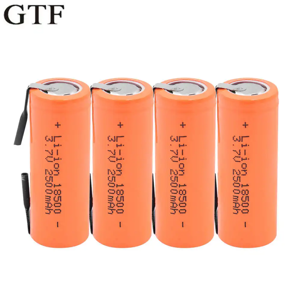 GTF 3.7V 18500 Li-ion Battery 2500mAh With 2 Welding Tabs Lithium ion Cell For Led Flashlight Headlight Mechanical | Электроника