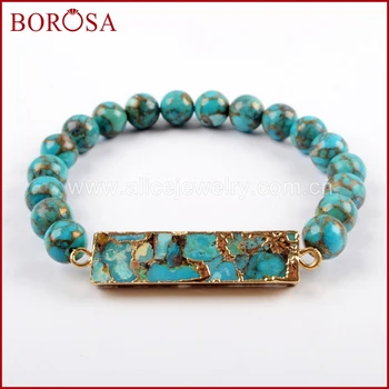 BOROSA Gold Rectangle Copper Turquoises Bracelets With 8mm Turquoises Beads Handmade Bracelet for Women Gems Bangles G1651
BOROSA Gold Rectangle Copper Turquoises Bracelets With 8mm Turquoises Beads Handmade Bracelet for Women Gems Bangles G1651