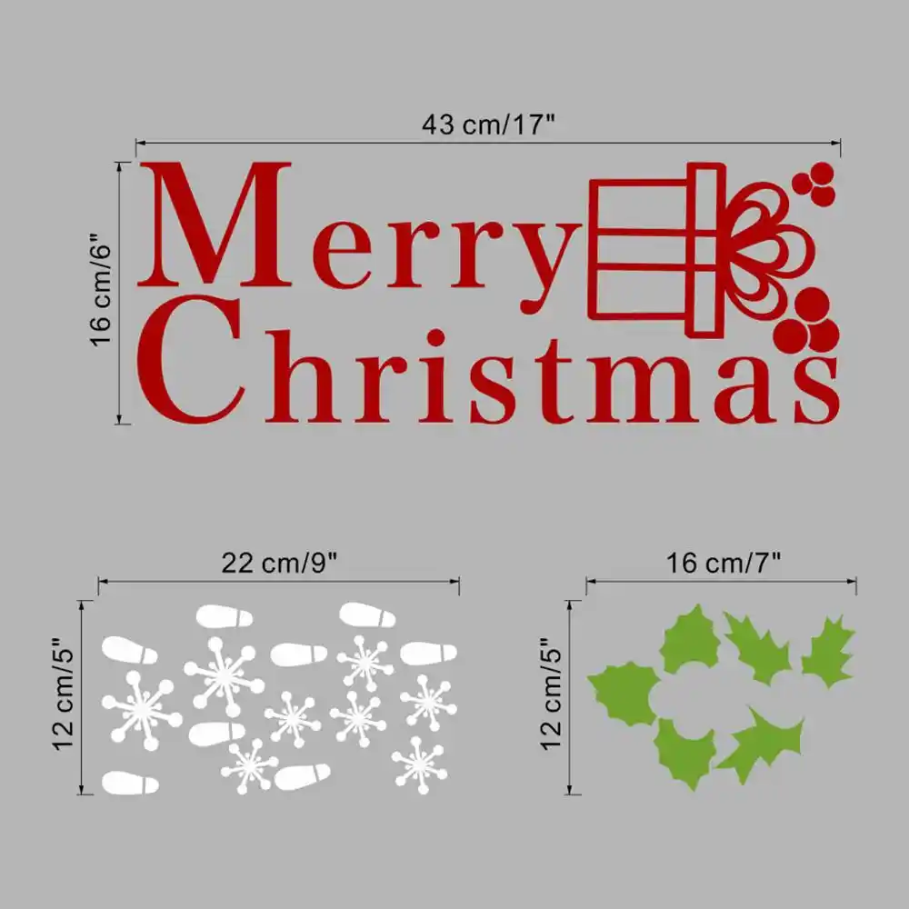 3pcs pvc merry christmas snowflake gift box wall sticker