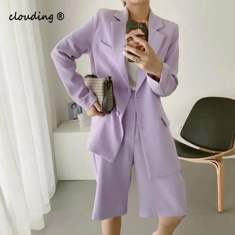 Однотонный комплект из двух предметов фиолетовое маленькое пальто + костюм для