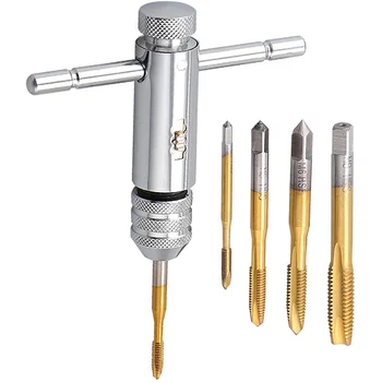 Adjustable M3-M8 m-8mm HSS T-Handle Ratchet Tap Holder Wrench, Tapping Threading Tool with 5Pcs Hand Thread Screw Tap
Adjustable M3-M8 m-8mm HSS T-Handle Ratchet Tap Holder Wrench, Tapping Threading Tool with 5Pcs Hand Thread Screw Tap