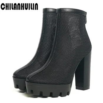 Punk style leather+mesh summer ankle boots for woman zipper chunky high heels platform pumps autumn summer boots shoes woman
Punk style leather+mesh summer ankle boots for woman zipper chunky high heels platform pumps autumn summer boots shoes woman