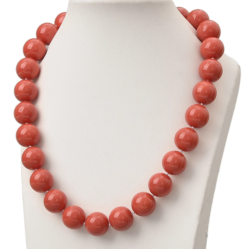 New Style 14mm Round Red Coral Necklace Diy Handmade Synthetic Charm Knotted 18inch jewelry Women H812 | Украшения и аксессуары