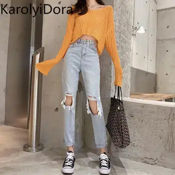 Fashion 2020 spring new retro washed high waist was thin and holed nine points pants straight feet jeans
Fashion 2020 spring new retro washed high waist was thin and holed nine points pants straight feet jeans