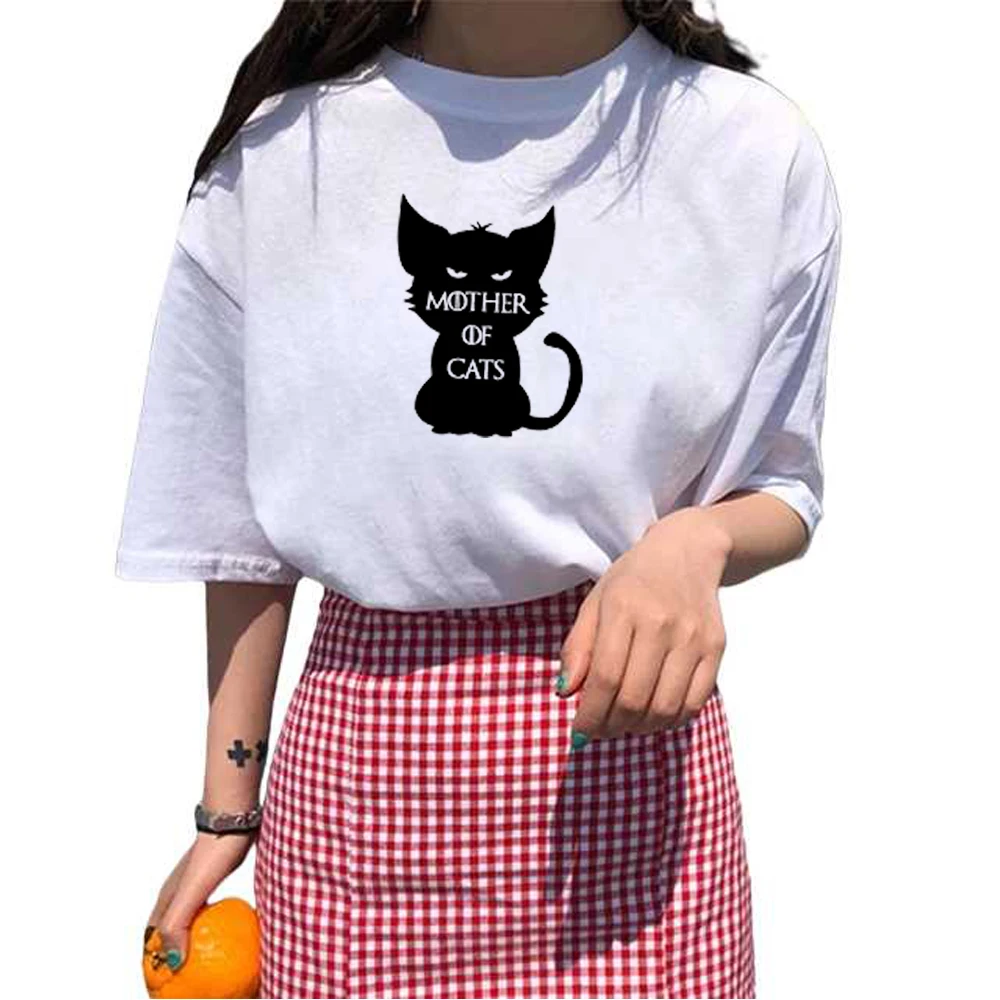 

New Mother of cats print cotton t shirt gift for woman cat lover Graphic tees Hipster Tumblr Cozy tops plus size