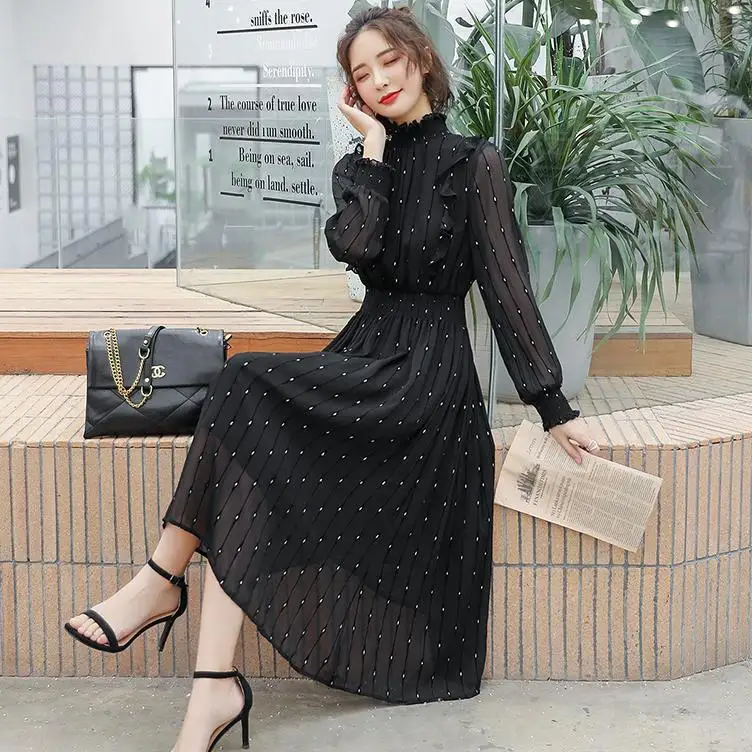 2019 Spring Frilled Fashion Stripes Chiffon Dress Women's Mid-length Elastic Waist Korean-style Big Hemline-Shaped Long Skirts
2019 Spring Frilled Fashion Stripes Chiffon Dress Women's Mid-length Elastic Waist Korean-style Big Hemline-Shaped Long Skirts