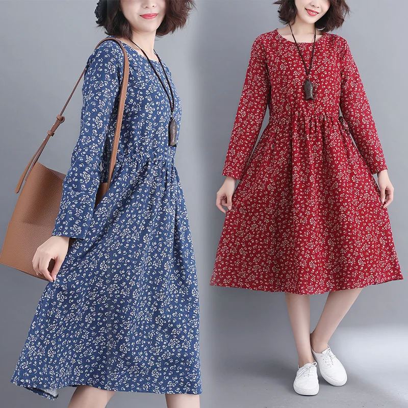 Navy Blue,Red Floral Print Cotton and Linen Dress Spring Autumn Women Long Sleeve Loose Long Vintage Dresses M-XXL
Navy Blue,Red Floral Print Cotton and Linen Dress Spring Autumn Women Long Sleeve Loose Long Vintage Dresses M-XXL