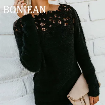 BONJEAN Women's Loose Knitted Pullover Tops Long Sleeve Autumn Winter Black Jumper Sweater Lace Patchwork Sweaters BJ1881
BONJEAN Women's Loose Knitted Pullover Tops Long Sleeve Autumn Winter Black Jumper Sweater Lace Patchwork Sweaters BJ1881