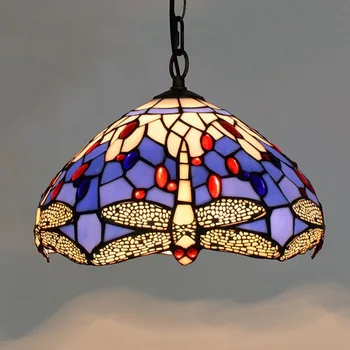 

Modern Mediterranean blue dragonfly complex guti tiffany stained glass decorative chandelier personality 30 cm lamp
