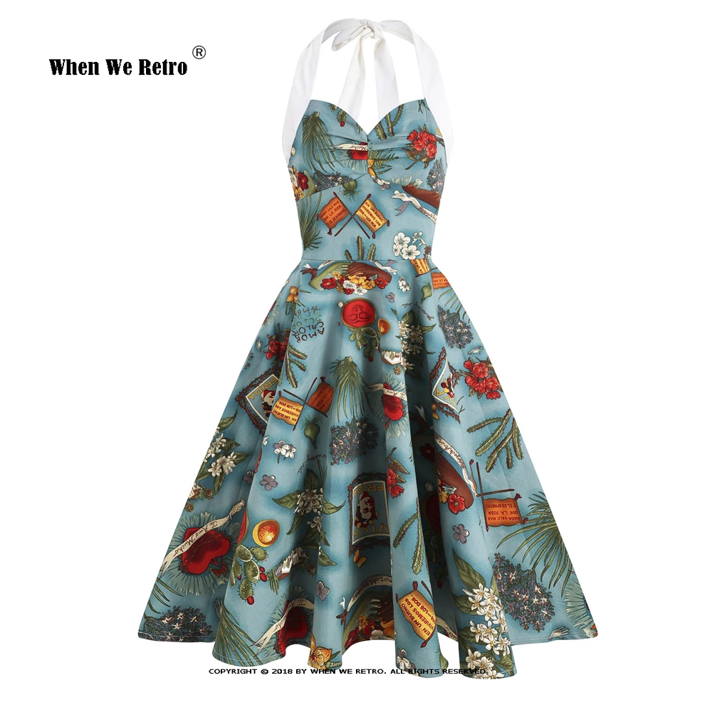 Sexy Halter 50s 60s Pin Up Dress VD2106 Summer Women Party Cotton Hepburn Floral Print Green Vintage Retro Dress
Sexy Halter 50s 60s Pin Up Dress VD2106 Summer Women Party Cotton Hepburn Floral Print Green Vintage Retro Dress