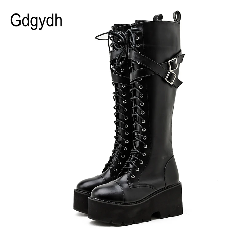Gdgydh Fashion Women Boots Cross Strap PU Leather Autumn Winter Knee High Boots Ladies Thick Sole Platform Shoes Punk Gothic
Gdgydh Fashion Women Boots Cross Strap PU Leather Autumn Winter Knee High Boots Ladies Thick Sole Platform Shoes Punk Gothic