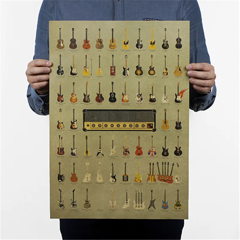 Фото 2019 New Hot Sale High quality Home Decoration Vintage Style Musical Guitar Pattern Picture Kraft Paper Poster | Дом и сад