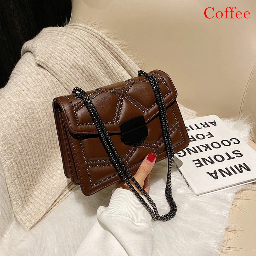 Accessory - Contrast color Leather Crossbody Bags; Handbag- Ladies-Shoulder Messenger Bag
