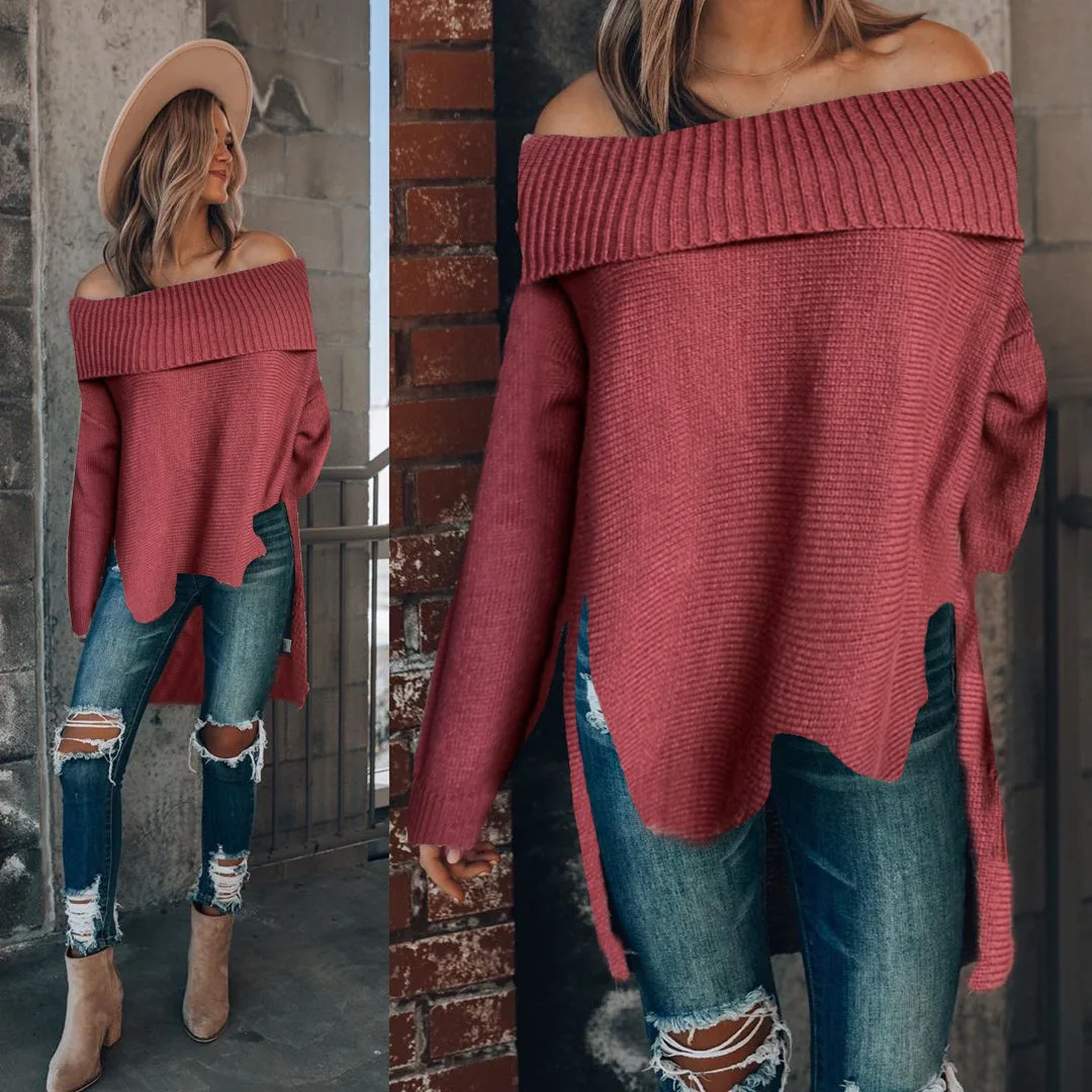 2020 Autumn and Winter New One-word Neck Sweater Strapless Sexy Split Pullover Long Sleeve Knitted Sweater
2020 Autumn and Winter New One-word Neck Sweater Strapless Sexy Split Pullover Long Sleeve Knitted Sweater