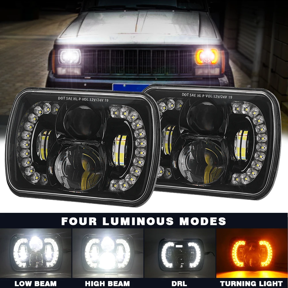 

Waterproof 5x7 Inch H4 LED Headlights 60W Hi/Low Beam Angel Eye DRL Headlamp for Jeep Wrangler YJ XJ Cherokee Off Road 4x4