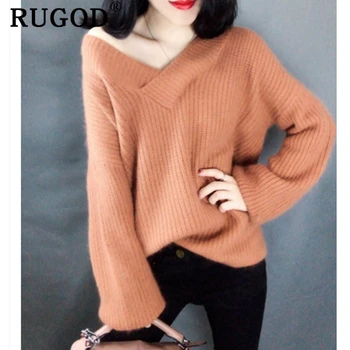 RUGOD Elegant lantern sleeve Cashmere sweater women Korean v neck thicken auturm winter oversized pullovers and sweaters female
RUGOD Elegant lantern sleeve Cashmere sweater women Korean v neck thicken auturm winter oversized pullovers and sweaters female