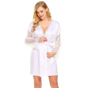 Women Comfort Sleepwear Long Sleeve Lace Trim Short Satin Bridal Kimono Robe 
Women Comfort Sleepwear Long Sleeve Lace Trim Short Satin Bridal Kimono Robe