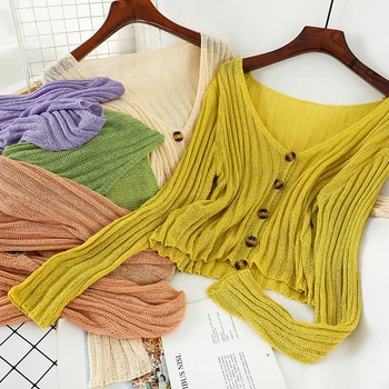 thin knitted button slid women sweater cardigan summer new v-neck long-sleeved slim lady elegant shirts outwear tops 
thin knitted button slid women sweater cardigan summer new v-neck long-sleeved slim lady elegant shirts outwear tops