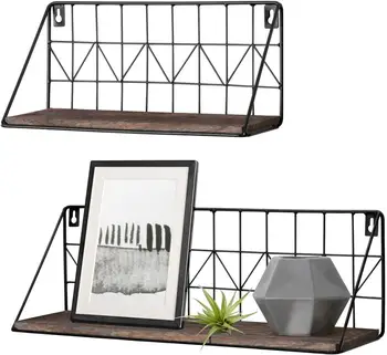 Set of 2 Wall Floating Shelves Rustic Modern Wood Wall Storage Shelves with Metal Wire Display Shelf for Bedroom Living Room Bat 
Set of 2 Wall Floating Shelves Rustic Modern Wood Wall Storage Shelves with Metal Wire Display Shelf for Bedroom Living Room Bat