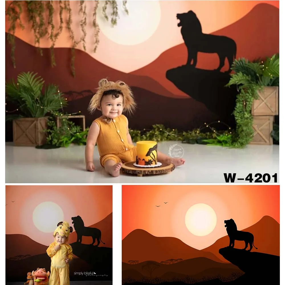 TJ Cartoon Lion King Jungle Safari Theme Photography Backdrops Forest Animal Kids Baby Shower First Birthday Party Decoration Photo Background Boy Cake Table Studio Booth Prpos Banner 7x5ft Vinyl