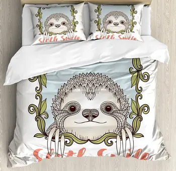 Sloth Duvet Cover Set Exotic Animal in Floral Frame Sloth Smile Theme with Cute Mammal Portrait Bedding Set Green Blue Pink
Sloth Duvet Cover Set Exotic Animal in Floral Frame Sloth Smile Theme with Cute Mammal Portrait Bedding Set Green Blue Pink
