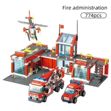 

KAZI City Fire Station Model Building Blocks Fire Airport Engine Fighter Truck Firefighter Enlighten DIY Bricks Toys Children