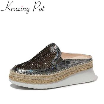 Krazing pot 2020 hot sheep leather mesh round toe thick bottom straw outside slipper comfortable slip on summer women shoe L35
Krazing pot 2020 hot sheep leather mesh round toe thick bottom straw outside slipper comfortable slip on summer women shoe L35