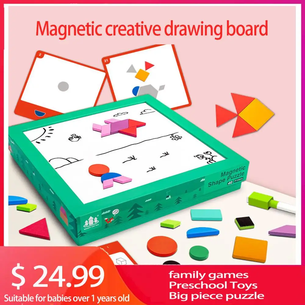 Children's Drawing Board Puzzle Magnetic Fun Tangram Puzzle Early Education Teaching Aid Wooden Geometric Intelligence Toys
Children's Drawing Board Puzzle Magnetic Fun Tangram Puzzle Early Education Teaching Aid Wooden Geometric Intelligence Toys