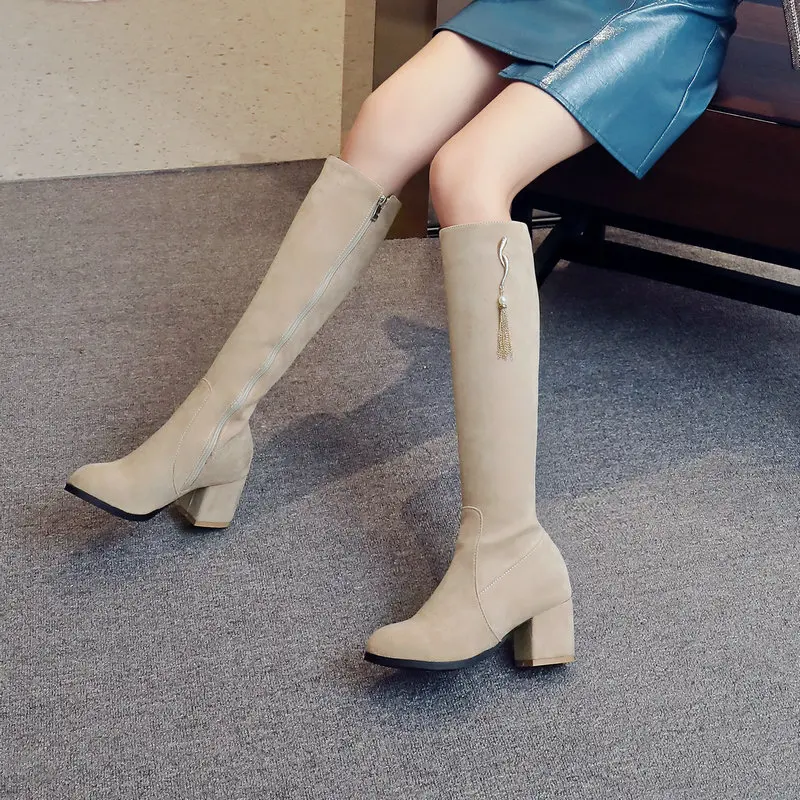 Ladies Knee Boots Square High Heels Ladies Zipper Round Toe Boots Autumn Winter Fashion Fringed Frosted Women's Shoes
Ladies Knee Boots Square High Heels Ladies Zipper Round Toe Boots Autumn Winter Fashion Fringed Frosted Women's Shoes