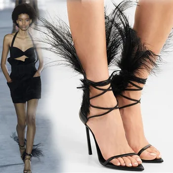 Sexy T-stage show toe shoes 10cm super high thin heel personalized large size feather cool shoes
Sexy T-stage show toe shoes 10cm super high thin heel personalized large size feather cool shoes