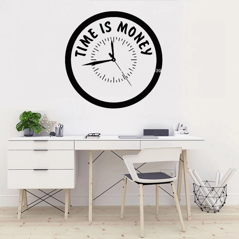 Виниловые Наклейки для декора офиса с цитатами Time is Money настенные часы наклейки