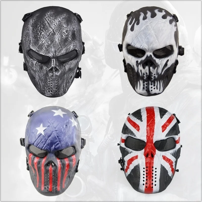 Skull Airsoft Party Mask Paintball Full Face Mask Army Games Mesh Eye Shield Mas 