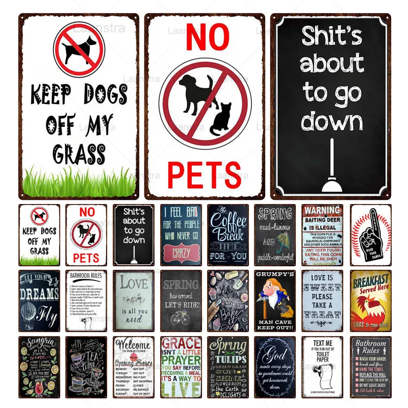 

Metal Tin Sign Vintage Poster Decor Bathroom Rules & No Pet & Cafe Quotes Bar Pub Cafe Home Wall Art Retro Iron Sheet 20x30cm