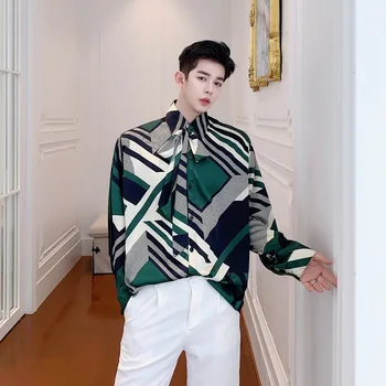 Casual Shirts Male Vintage Print Tie Bow Fashion Show Loose Dress Shirts Stage Clothing Flower Shirt Men Spring New Long Sleeve
Casual Shirts Male Vintage Print Tie Bow Fashion Show Loose Dress Shirts Stage Clothing Flower Shirt Men Spring New Long Sleeve