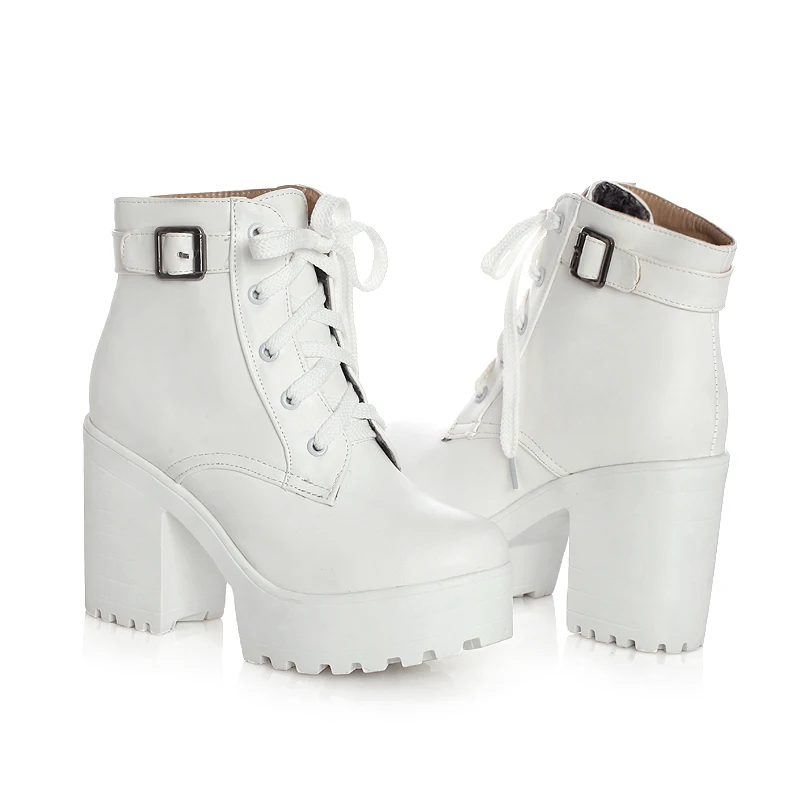 Spring Autumn Fashion Women Boots Square High Heels Platform Buckle Lace Up Pu Short Booties Winter Ladies Shoes 2019 White
Spring Autumn Fashion Women Boots Square High Heels Platform Buckle Lace Up Pu Short Booties Winter Ladies Shoes 2019 White