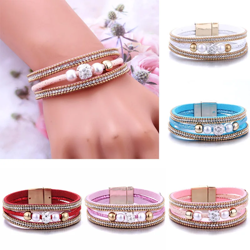 Magnet Buckle Rhinestone Multilayer Leather Bracelets for Women Crystal Metal Beads Charm Bohemian Wrap Bracelet Female Jewelry
Magnet Buckle Rhinestone Multilayer Leather Bracelets for Women Crystal Metal Beads Charm Bohemian Wrap Bracelet Female Jewelry