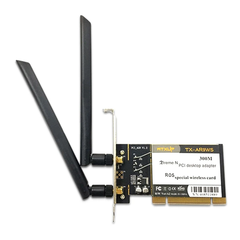 

WTXUP Atheros AR9223 PCI 300M 802.11B/G/N Wireless WiFi Network Adapter for Desktop PC,PCI Wireless Card with 2 Antenna