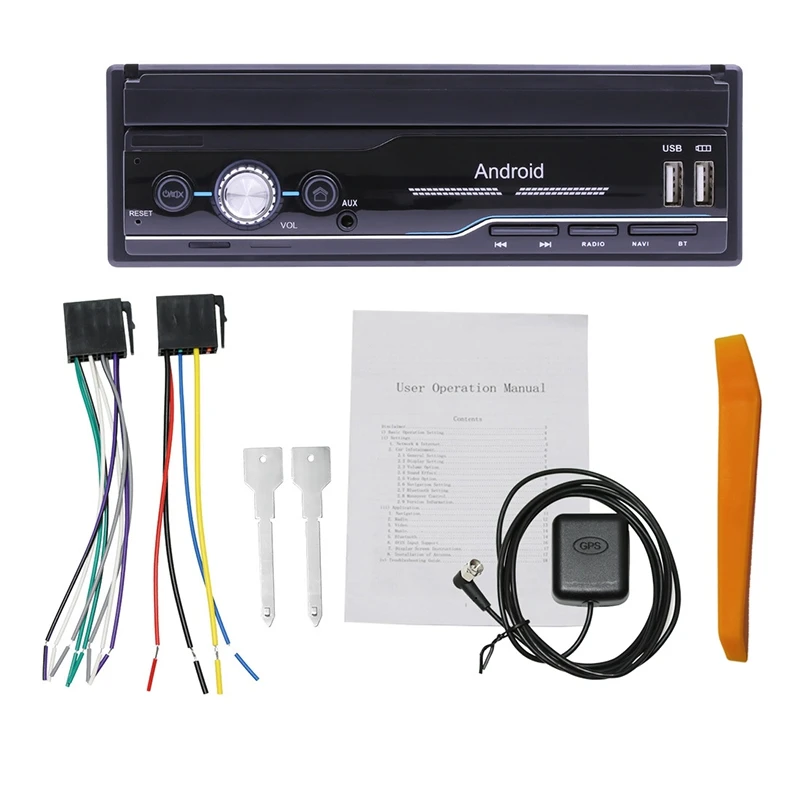 1Din Android 9.1 Car Radio 7 Inch Retractable Press Sn Stereo MP5 Player GPS FM WiFi Bluetooth Multimedia |